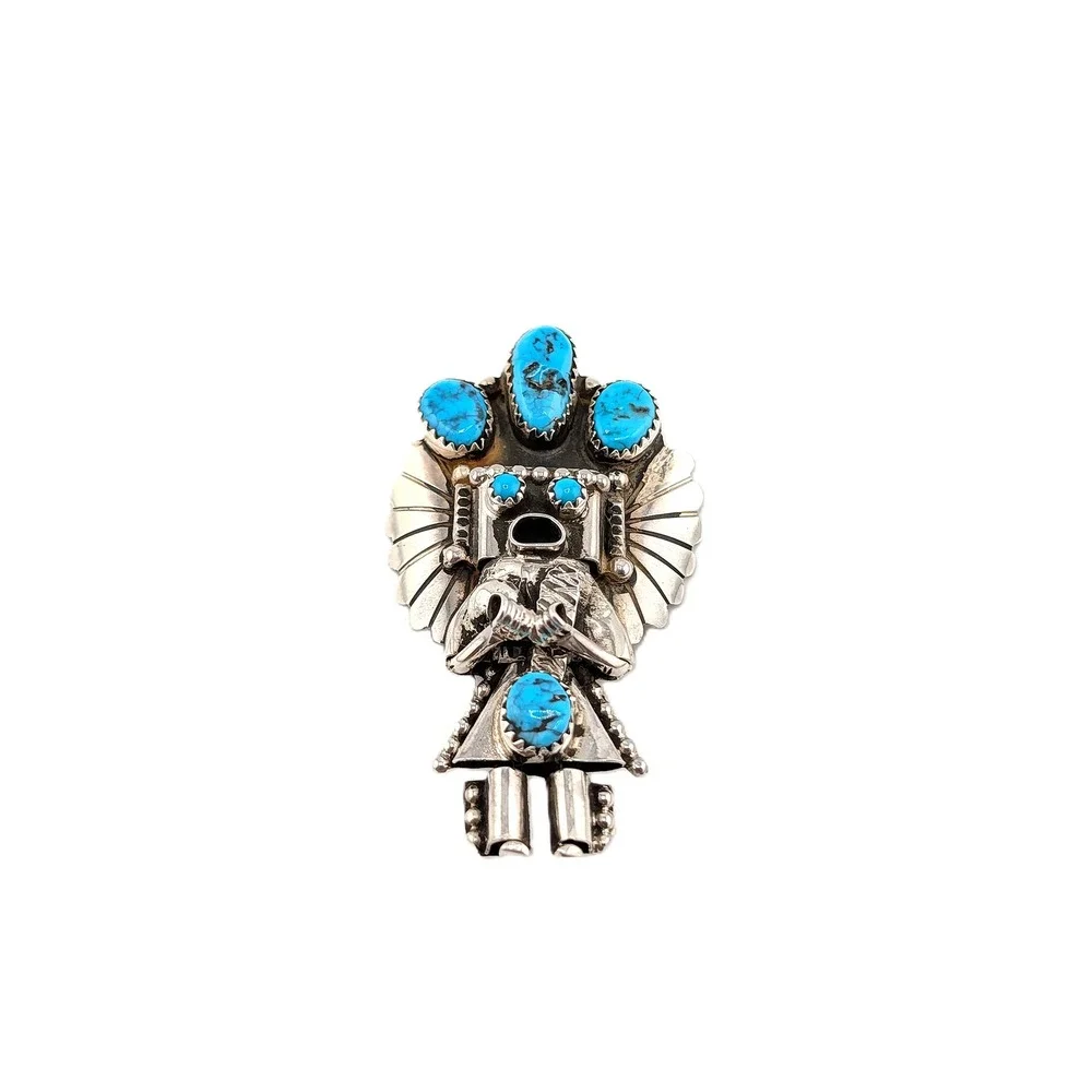 Navajo Kachina Pendant Brooch Pin Signed‎ Doris Smallcanyon Kingman Turquoise**